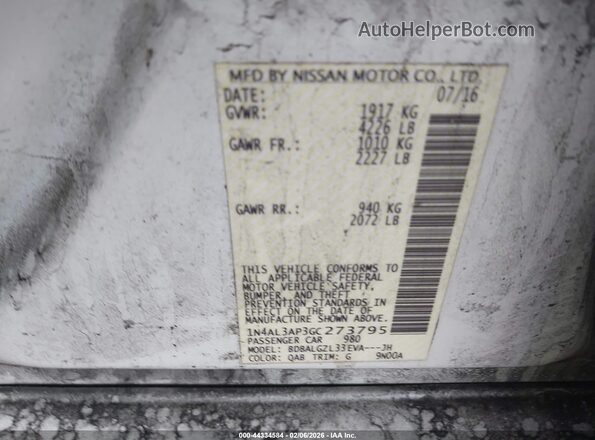 1N4AL3AP3GC273795 2016 NISSAN ALTIMA White 