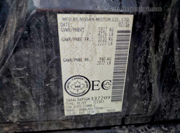 1N4AL3AP5GN337209 2016 NISSAN ALTIMA Black Vista del compartimento del motor