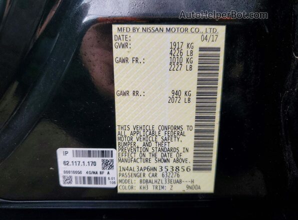 1N4AL3AP6HN353856 2017 NISSAN ALTIMA Black Вид підкапотного простору