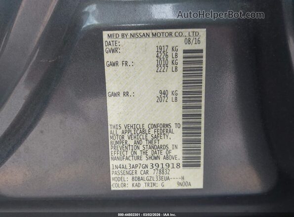 1N4AL3AP7GN391918 2016 NISSAN ALTIMA Gray 