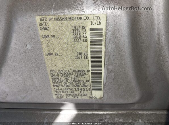 1N4AL3AP7HC134013 2017 NISSAN ALTIMA Серебряный 