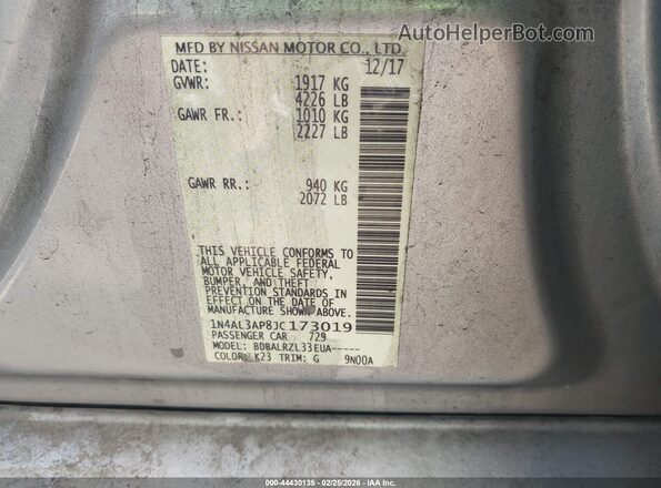 1N4AL3AP8JC173019 2018 NISSAN ALTIMA Gray Շարժիչի բաժամունքի տեսք