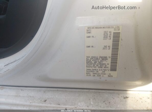 1N4AL3AP8JC227872 2018 NISSAN ALTIMA White Vista del compartimento del motor