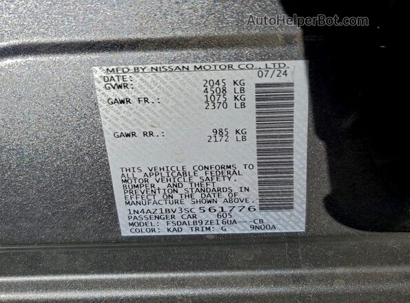 1N4AZ1BV3SC561776 2025 NISSAN LEAF Gray Widok naklejki z numerem VIN