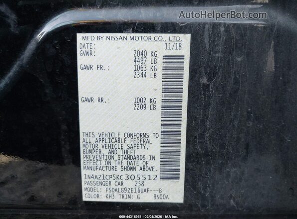 1N4AZ1CP5KC305512 2019 NISSAN LEAF Black 