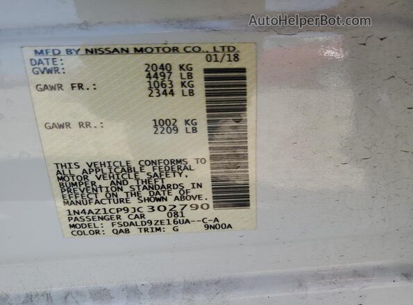 1N4AZ1CP9JC302790 2018 NISSAN LEAF White 