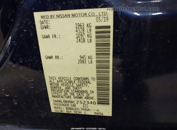 1N4BL4BV0KC252340 2019 NISSAN ALTIMA Blue 