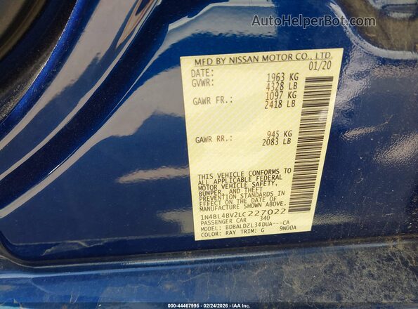 1N4BL4BV2LC227022 2020 NISSAN ALTIMA Blue Widok komory silnika