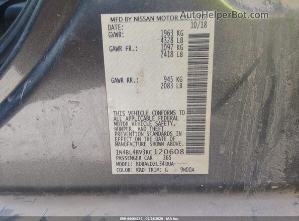 1N4BL4BV3KC120608 2019 NISSAN ALTIMA Gray Widok komory silnika