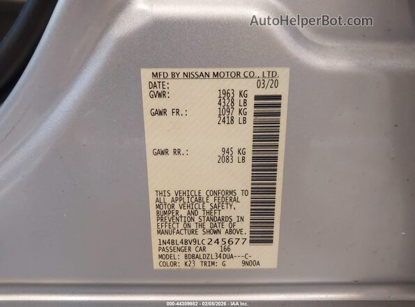 1N4BL4BV9LC245677 2020 NISSAN ALTIMA Silver Շարժիչի բաժամունքի տեսք