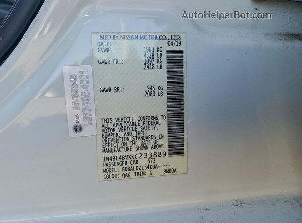 1N4BL4BVXKC233889 2019 NISSAN ALTIMA White 