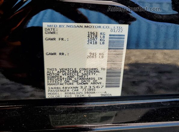 1N4BL4BVXNN323567 2022 NISSAN ALTIMA Black Engine compartment view