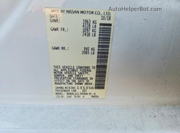 1N4BL4CV2KC135356 2019 NISSAN ALTIMA White 