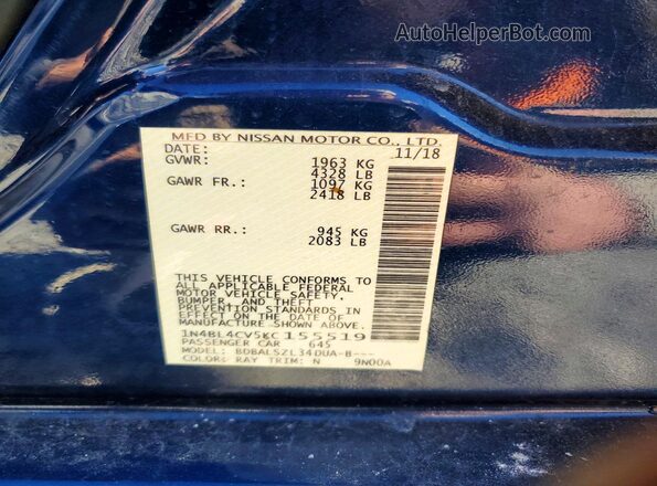 1N4BL4CV5KC155519 2019 NISSAN ALTIMA Blue 