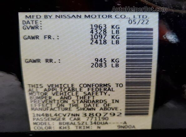 1N4BL4CV7NN380792 2022 NISSAN ALTIMA Black 