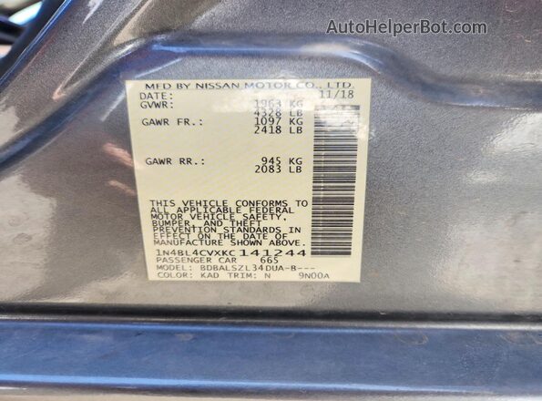 1N4BL4CVXKC141244 2019 NISSAN ALTIMA Gray 
