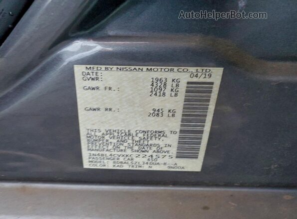 1N4BL4CVXKC224575 2019 NISSAN ALTIMA Gray 