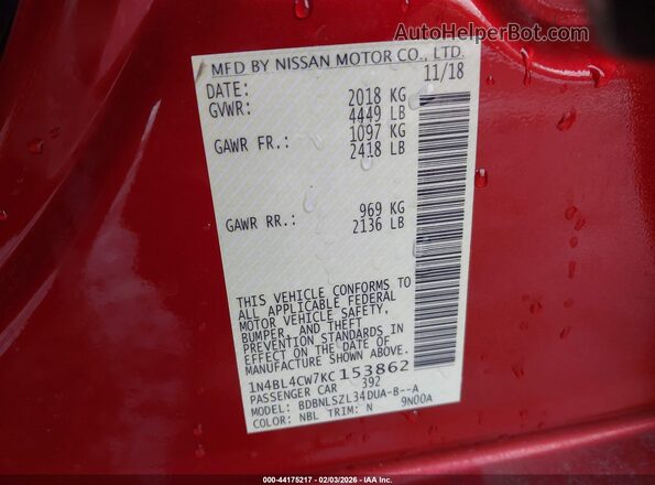 1N4BL4CW7KC153862 2019 NISSAN ALTIMA Red 