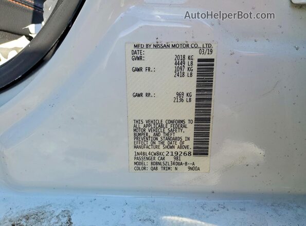 1N4BL4CW8KC219268 2019 NISSAN ALTIMA White 