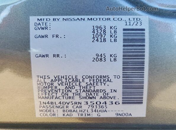 1N4BL4DV5RN350436 2024 NISSAN ALTIMA Silver 