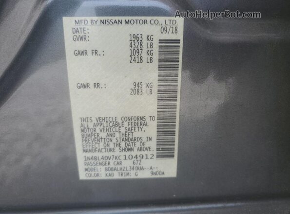 1N4BL4DV7KC104912 2019 NISSAN ALTIMA Silver 