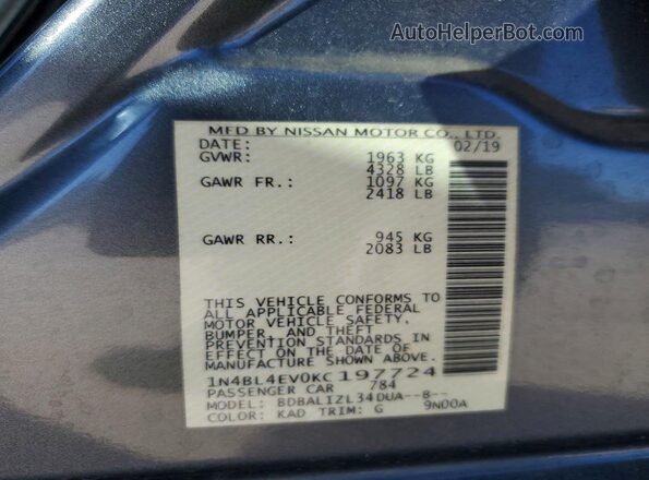 1N4BL4EV0KC197724 2019 NISSAN ALTIMA Gray 