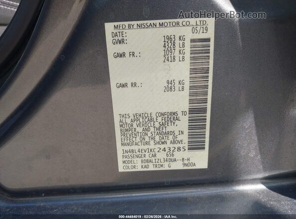 1N4BL4EV1KC243285 2019 NISSAN ALTIMA Серый 