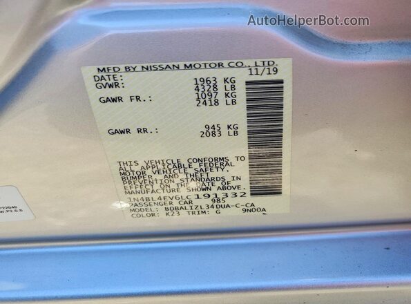 1N4BL4EV6LC191332 2020 NISSAN ALTIMA Серебряный Вид подкапотного пространства
