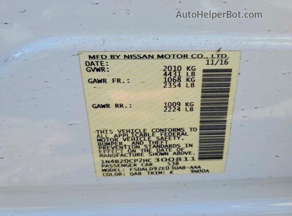 1N4BZ0CP2HC300811 2017 NISSAN LEAF White Շարժիչի բաժամունքի տեսք