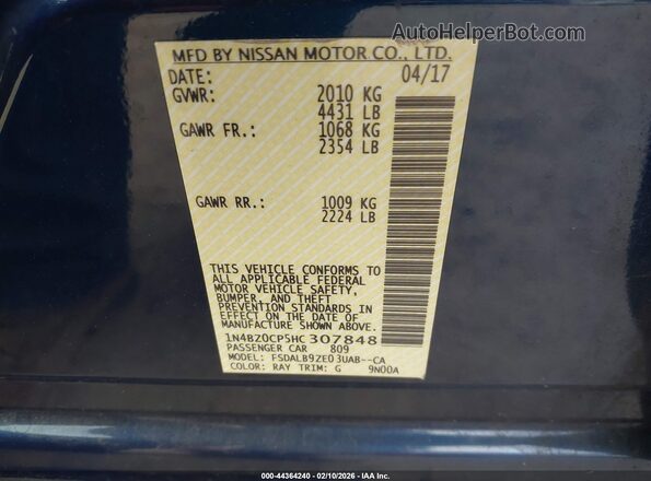 1N4BZ0CP5HC307848 2017 NISSAN LEAF Dark Blue Vista del compartimento del motor