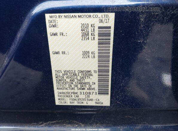 1N4BZ0CP8HC310873 2017 NISSAN LEAF Blue Engine compartment view