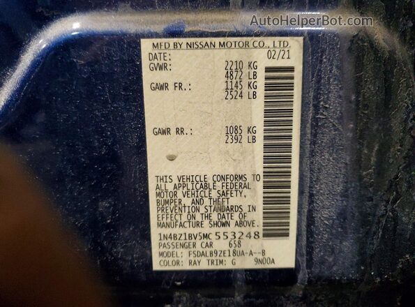 1N4BZ1BV5MC553248 2021 NISSAN LEAF Blue 
