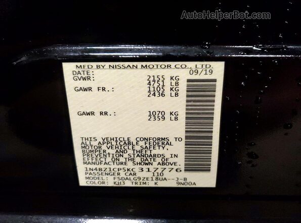 1N4BZ1CP5KC317776 2019 NISSAN LEAF Black Widok komory silnika