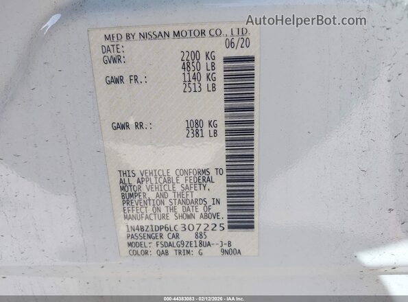 1N4BZ1DP6LC307225 2020 NISSAN LEAF White Engine compartment view