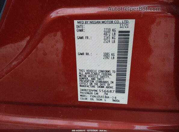 1N4BZ1DV4NC556687 2022 NISSAN LEAF Orange Engine compartment view