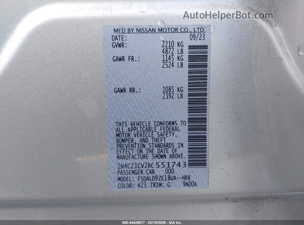 1N4CZ1CV2RC551743 2024 NISSAN LEAF Серый Вид подкапотного пространства