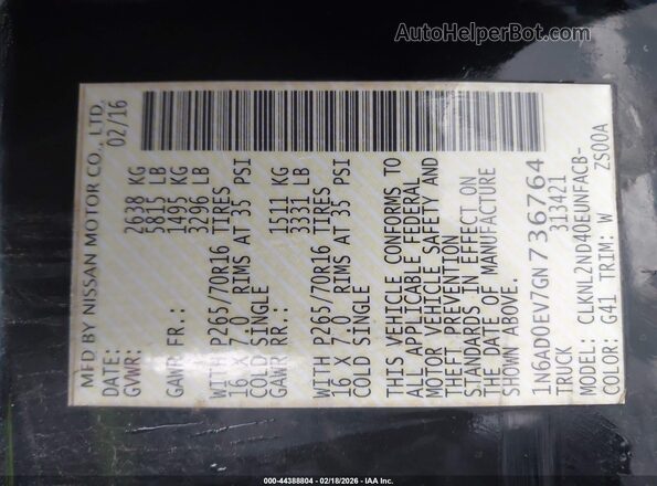 1N6AD0EV7GN736764 2016 NISSAN FRONTIER Черный Вид подкапотного пространства
