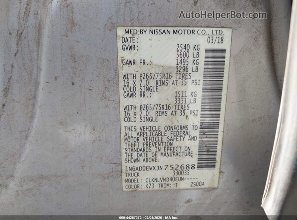1N6AD0EVXJN752688 2018 NISSAN FRONTIER Silver 