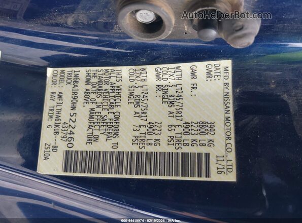 1N6BA1R90HN522460 2017 NISSAN TITAN XD Синий 