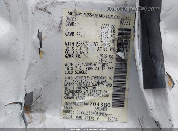 1N6ED0EB1MN704380 2021 NISSAN FRONTIER White 