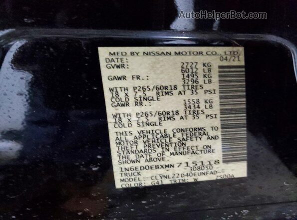 1N6ED0EBXMN715118 2021 NISSAN FRONTIER Черный 