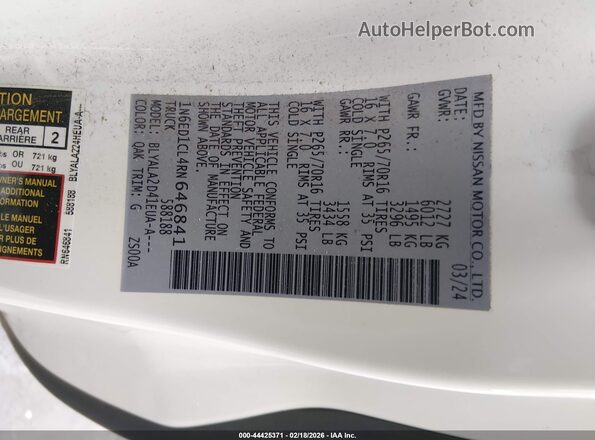 1N6ED1CL4RN646841 2024 NISSAN FRONTIER Белый Вид подкапотного пространства