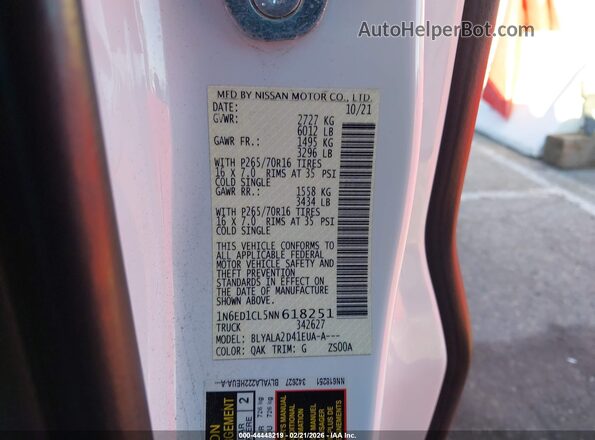1N6ED1CL5NN618251 2022 NISSAN FRONTIER Белый Вид подкапотного пространства