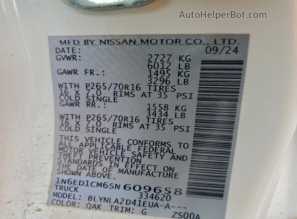 1N6ED1CM6SN609658 2025 NISSAN FRONTIER White 