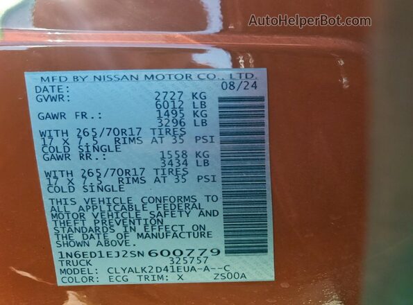 1N6ED1EJ2SN600779 2025 NISSAN FRONTIER Orange 