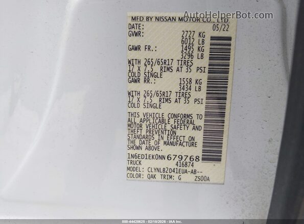 1N6ED1EK0NN679768 2022 NISSAN FRONTIER Белый Вид подкапотного пространства