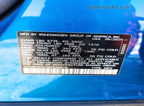 1V2AE2CA1RC246815 2024 VOLKSWAGEN ATLAS Blue Սալոնի 360 աստիճան տեսք