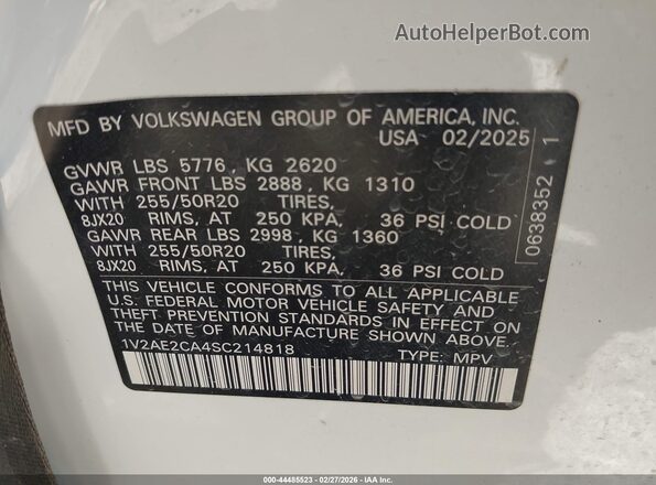 1V2AE2CA4SC214818 2025 VOLKSWAGEN ATLAS Белый Вид подкапотного пространства