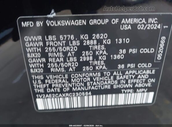 1V2AE2CAXRC230564 2024 VOLKSWAGEN ATLAS Black ძრავის განყოფილების ხედი