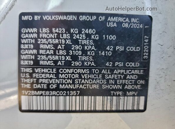 1V2BMPE83RC021357 2024 VOLKSWAGEN ID.4 White VIN sticker view